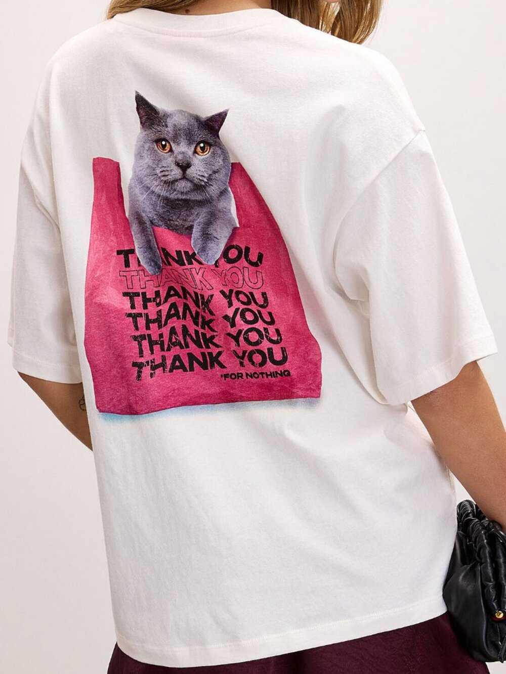JJXX Thank You loose cat print T-shirt 100% cotton